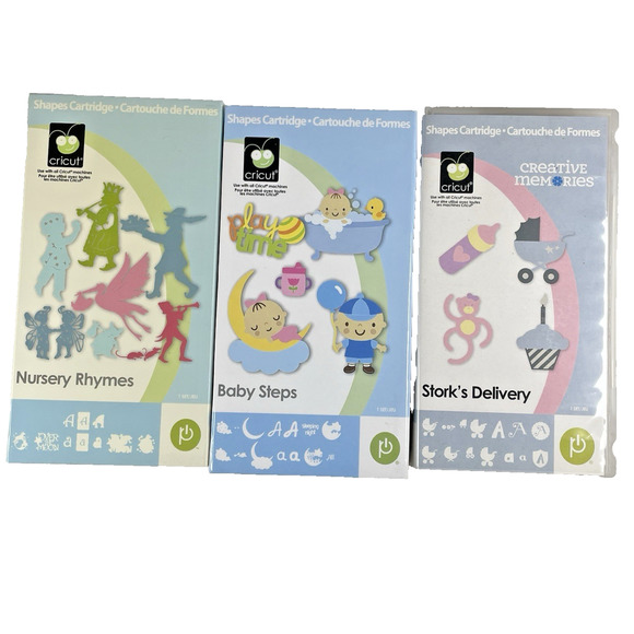 Cricut Cartridge Lot of 3 Baby Steps Stork Delivery Nursery Rhymes LIKELY LINKED - Picture 1 of 16